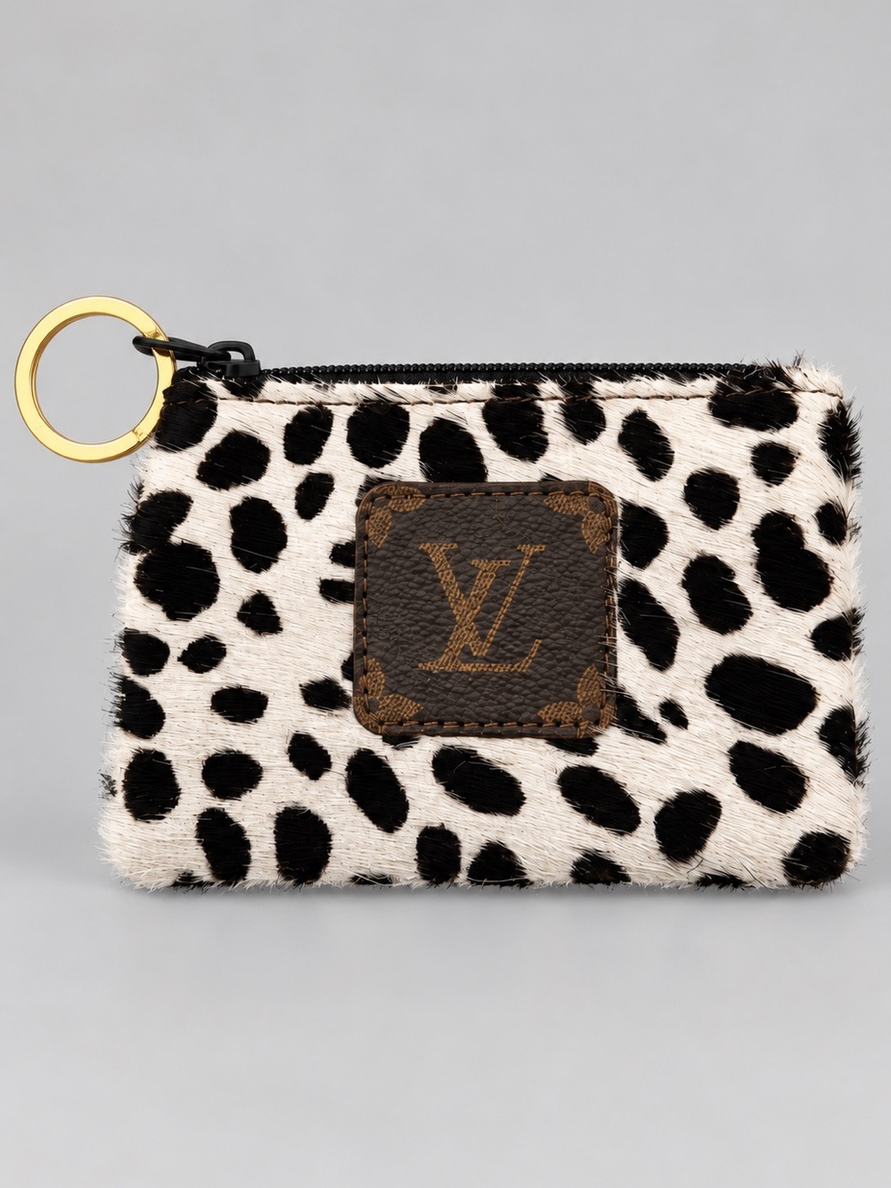Louis Vuitton Black & White Calf Hair Coin Pouch with Monogram Patch